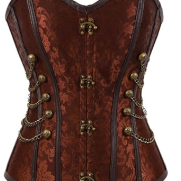 Brown-2837 Gothic Steampunk Corset Bustier Waist Cincher Underbust Corset Vest
